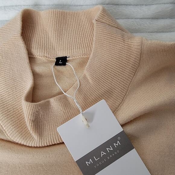 MLANM Beige Mock Neck Sweater L Lightweight Knit Long Sleeve Pullover NWT Luxury - Picture 4 of 9